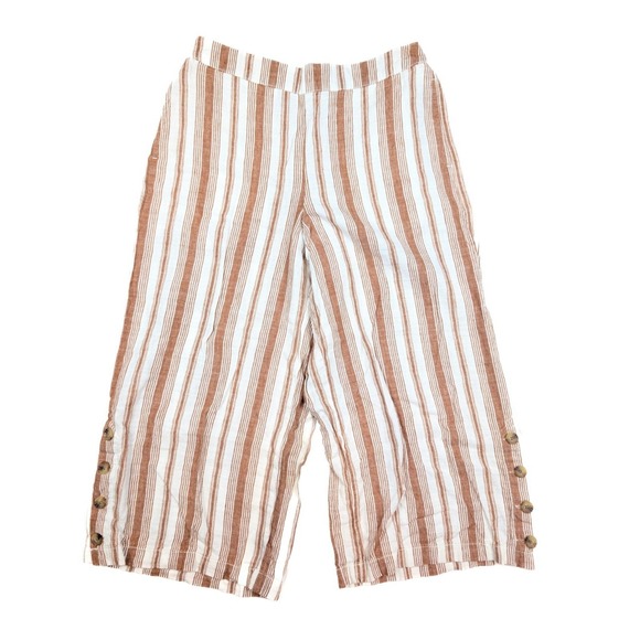 a.n.a Pants - A.N.A‎ Linen Blend Brown White Striped Wide Leg Pants Women's Size Medium